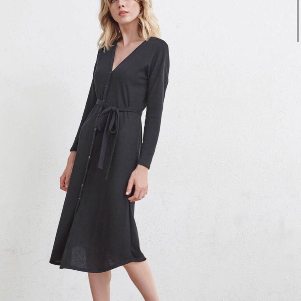 The Long Cardigan with a knit slip dress by Vetta